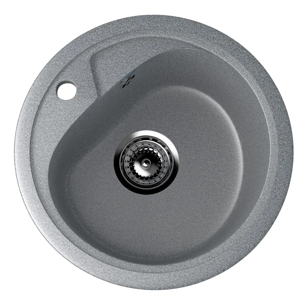 Round kitchen sink ULGRAN U-500 with mixer tap hole, sink single bowl round composite stone 12 colors