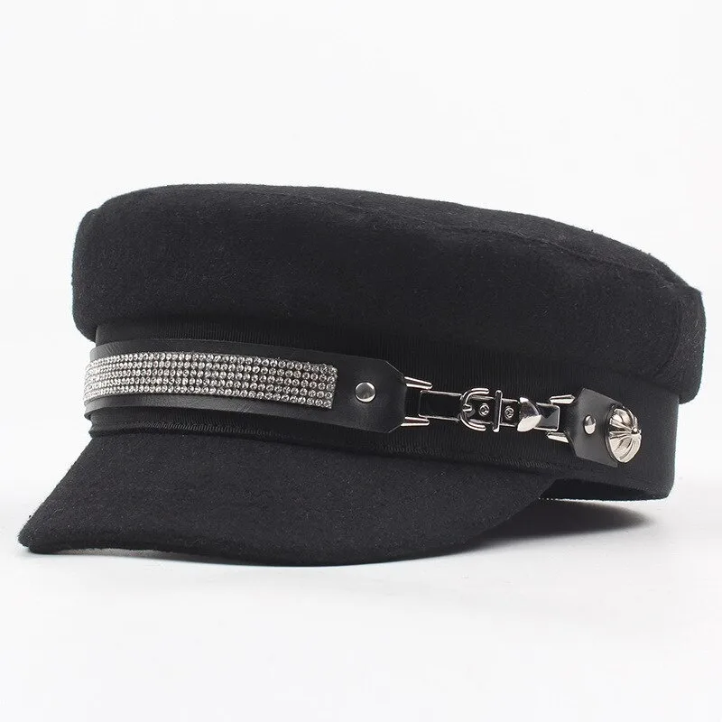 2021 модная шапка капитана женские матросские шапки декоративные ремни из плоских костей со стразами военные хлопковые