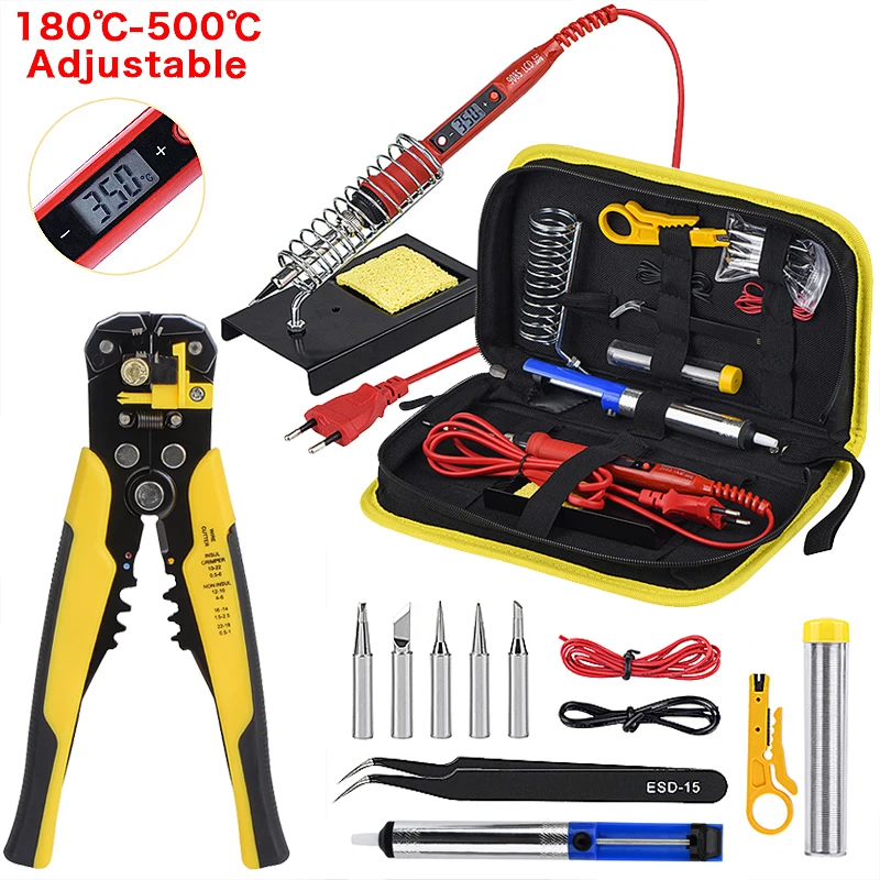 Multifunctional Wire Stripper Cable Cutter with Adjustable Temperature Electric Solder Iron Hand Tools Set