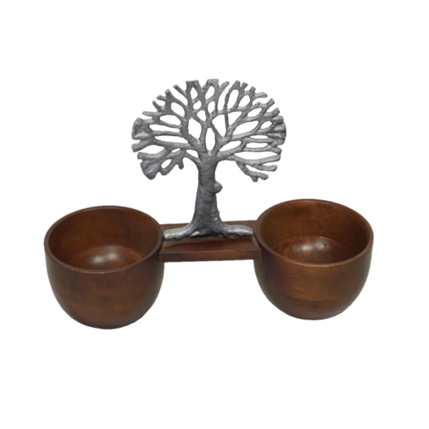 Black Natural Creative Dinnerware Food Safe Tableware Eco-Friendly Handmade Hotelware Irregular Metal and Wood Condiment Server