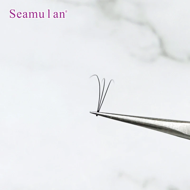 0.07 C  3Lines  Premade Volume Fans Short Stem  Available now  Fan Eyelashes Korean Black White Box Style  Package Feature Hand