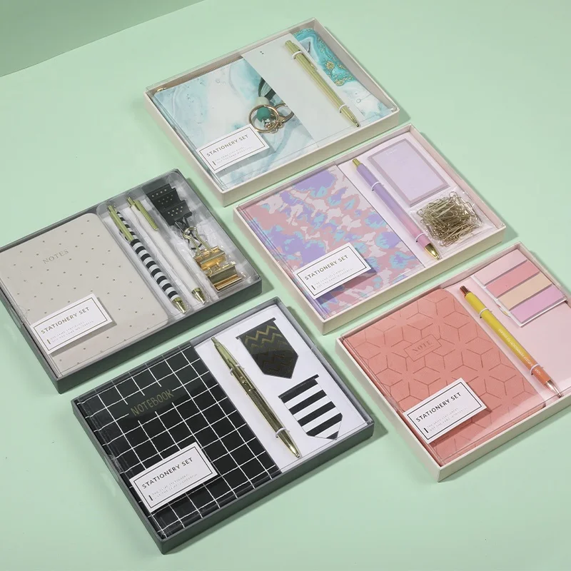 Wholesale A6 Hard Cover Notebook Magnetic Bookmarks Plastic Ball Pen Stationery Set