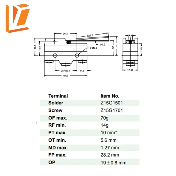 Z15G1701  Hinge lever  extensive lever micro switch