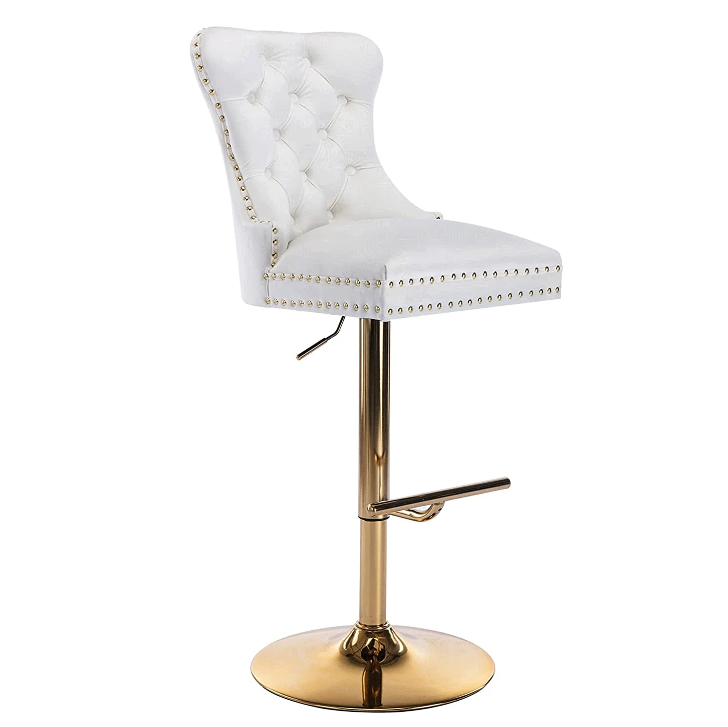 2022 Modern Design Velvet Fabric Metal Golden Base Cushion Counter Stool Bar Chair