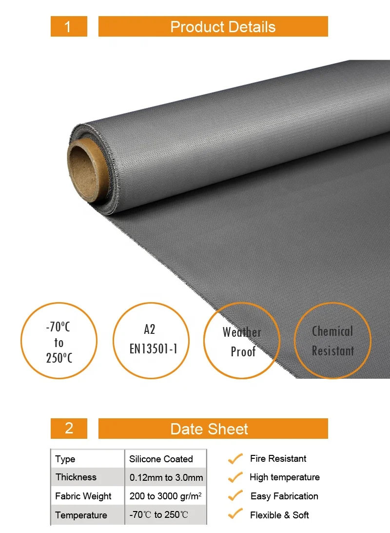 Fireproof Silicon Rubber Coated Fiberglass Chemical Fire Resistant Cloth