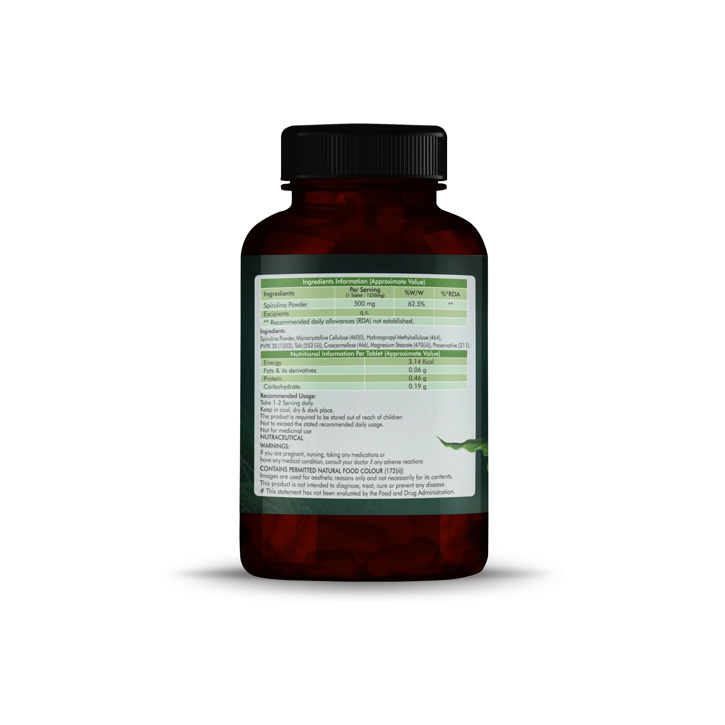 Spirulina Tablets made with spirulina extracts of high quality.