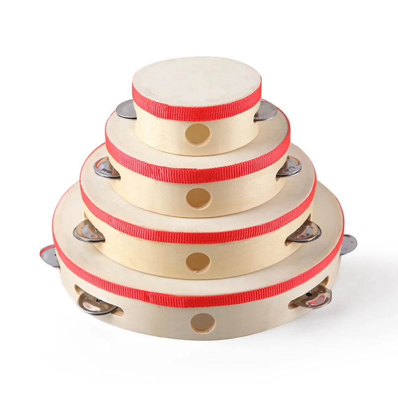 Round Tambourine Drum with Sheepskin Head for Church and Party Percussion Instrument