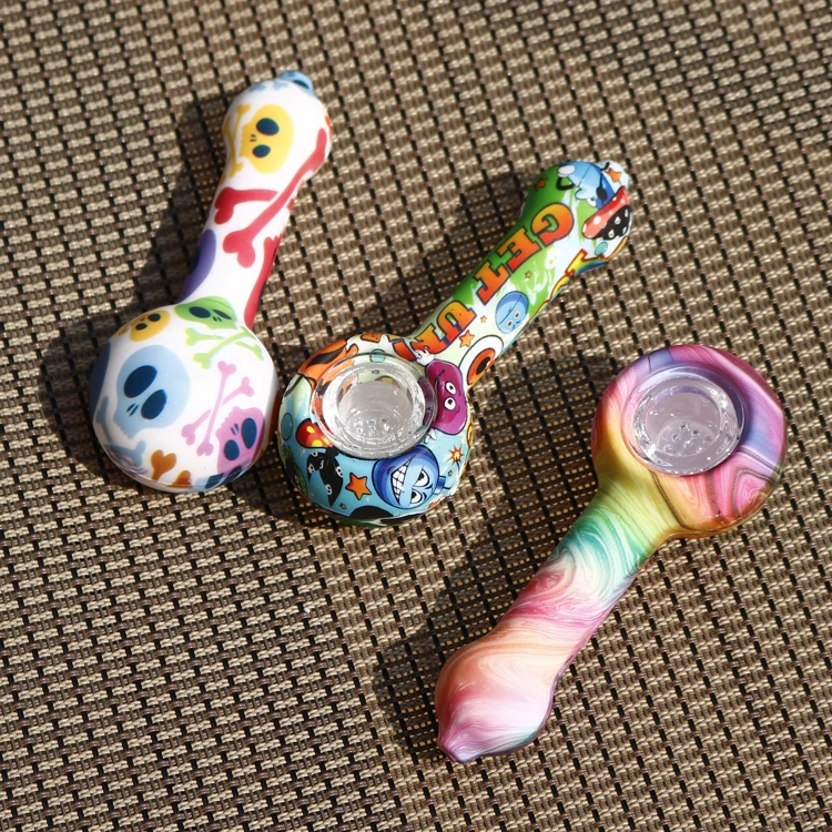 Декоративные мультфильм печатных табака воды Smoke Weed Аксессуары Длинные трубы стеклянная курительная чаша