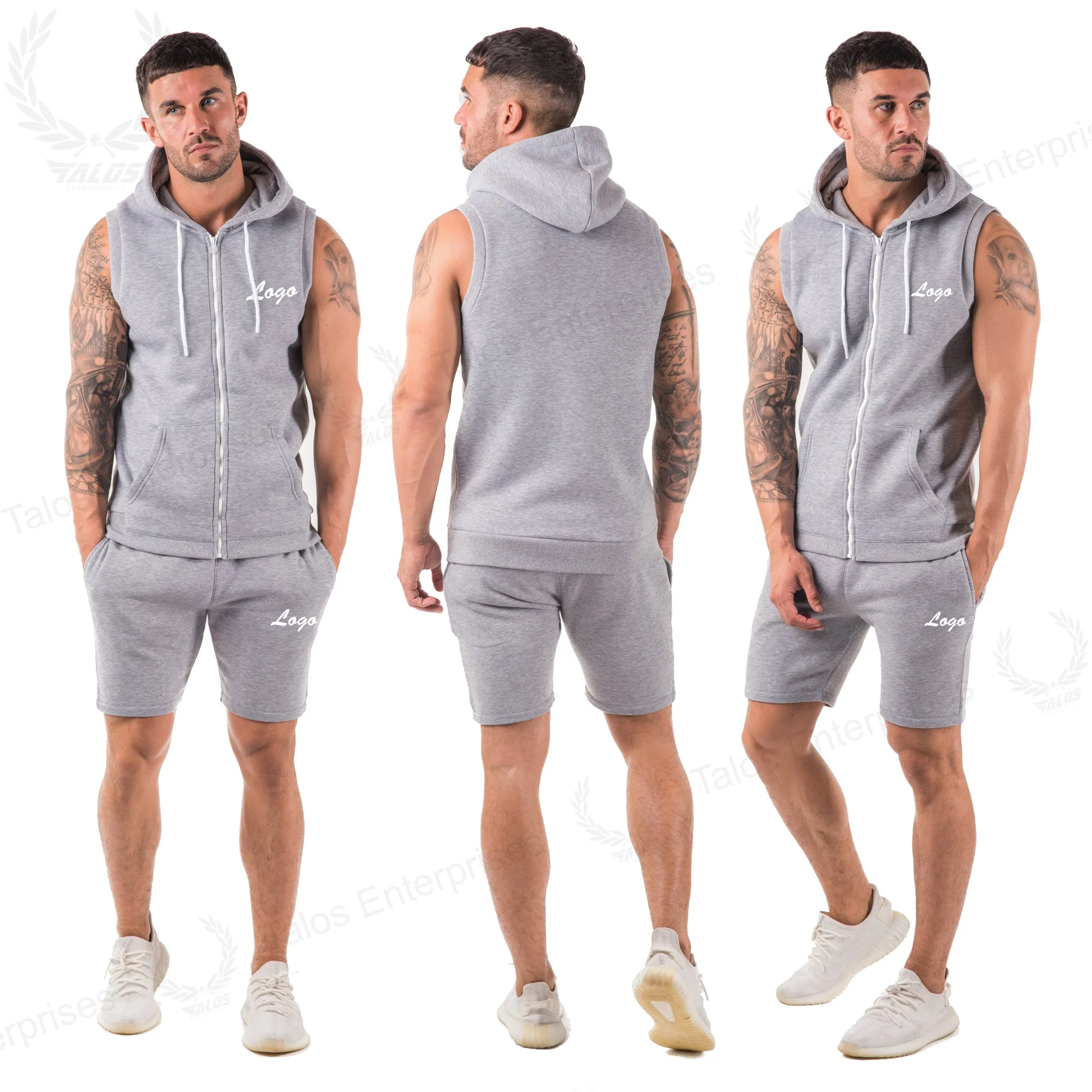 men sleeveless hoodies tracksuit cheap custom short tracksuit men sweatsuit gym track suit twin sets for sale