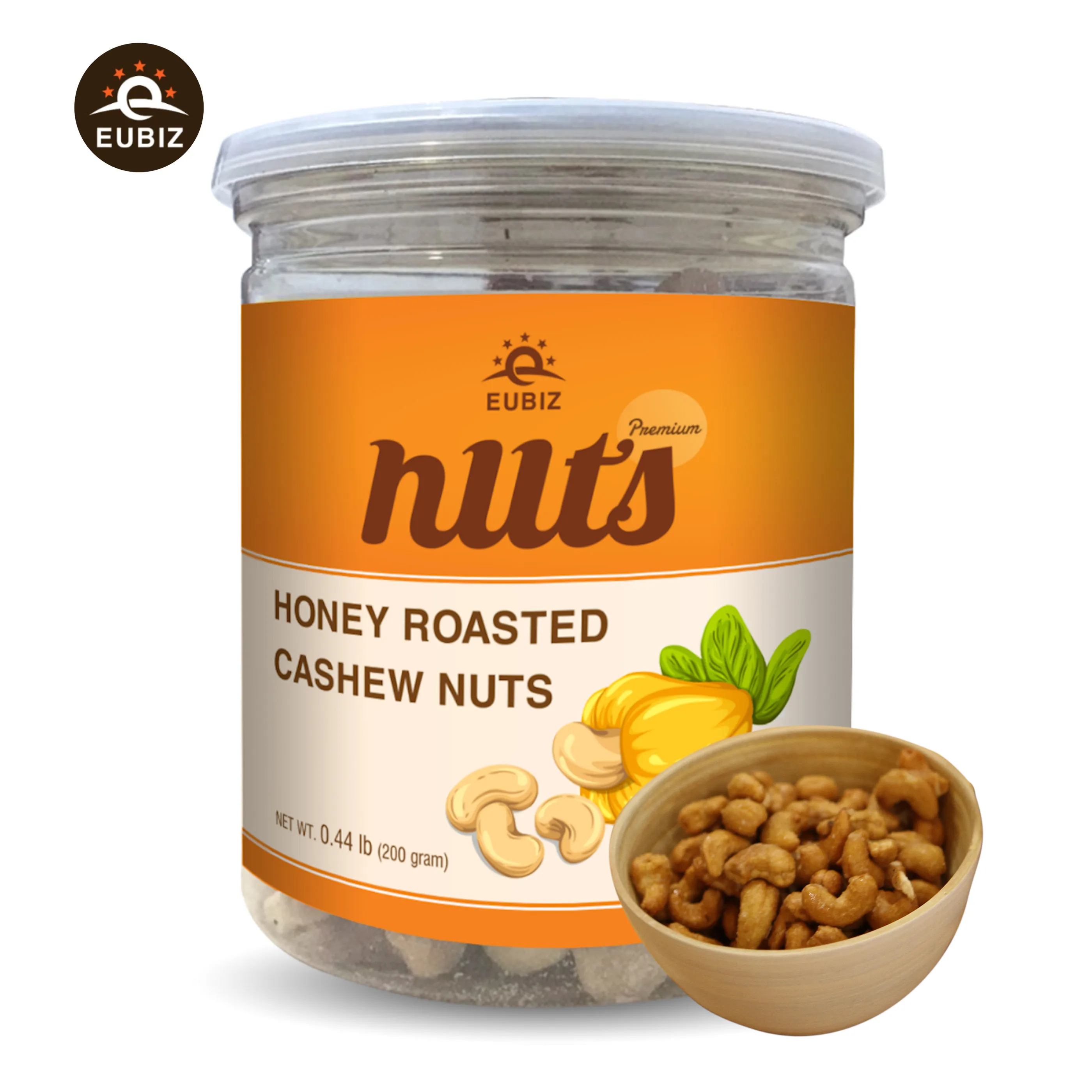 Оптовая продажа, медовая коробка с ароматом орехов кешью EUBIZ (пластик), закуска кешью 200 г (7,0 унции), Вьетнам