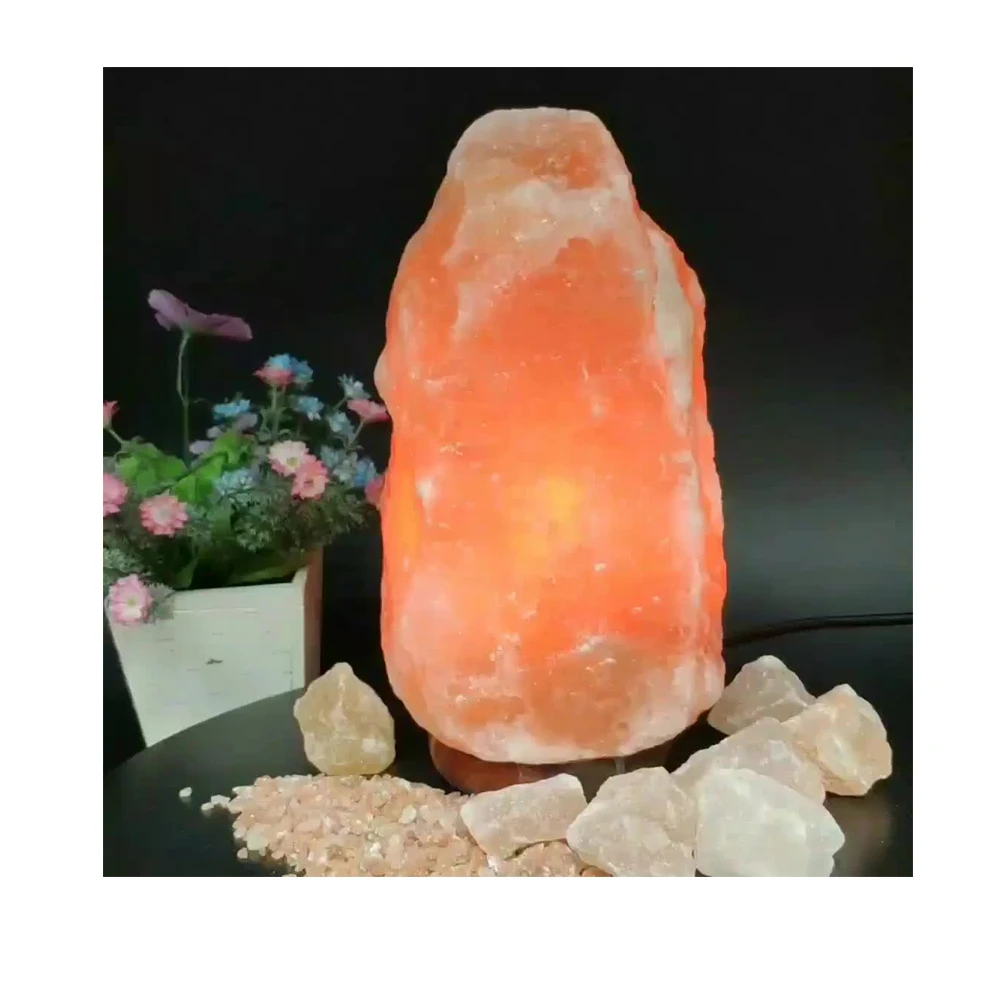 Himalayan Salt Lamp Natural Salt Lamp 5 to 7 Inches Carved 2-3kg by Sea Organic Material With Wooden Base