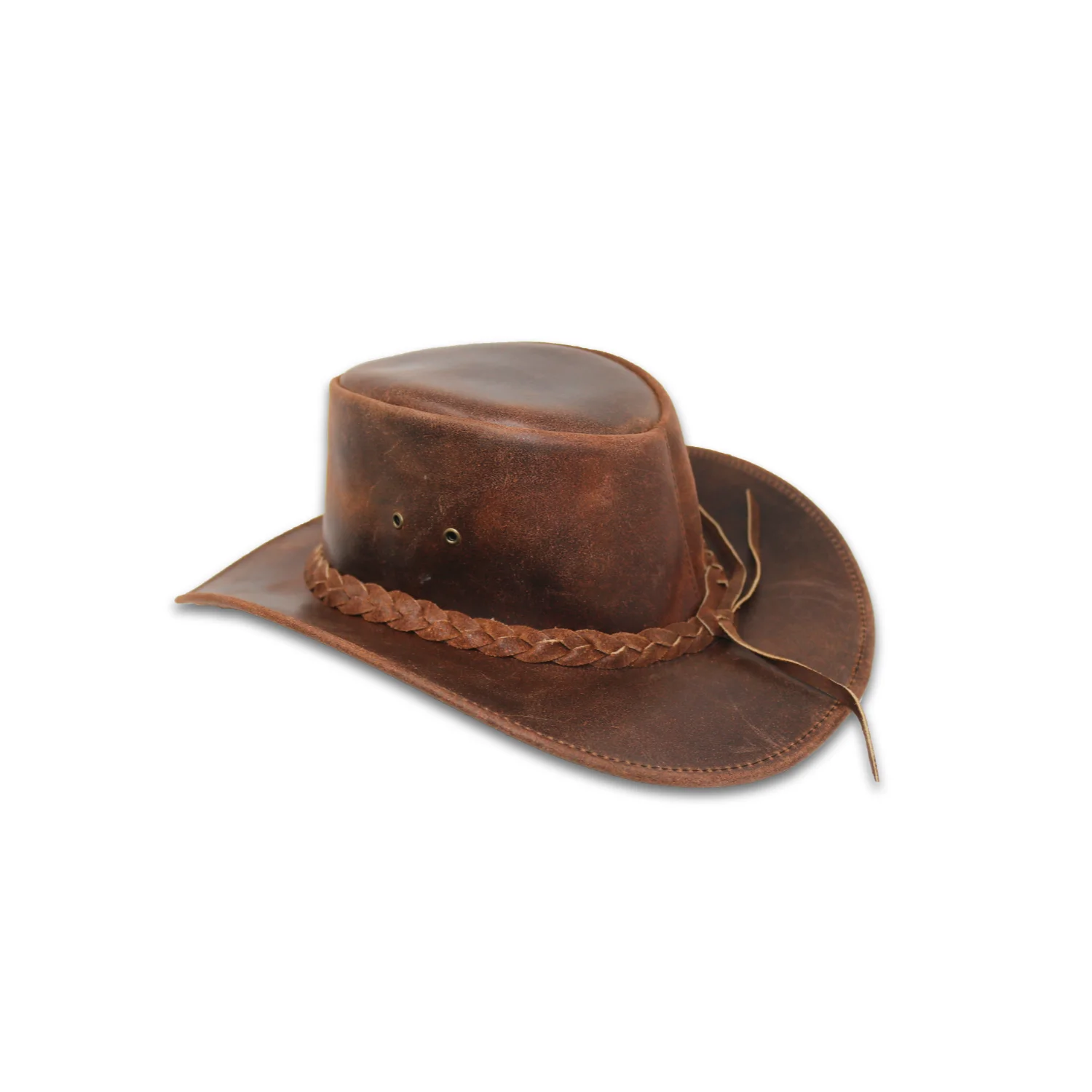 Vintage Brown Western Aussie Style Real Crazy Horse Leather Cowboy Bush Hat with Chin Strap Finest Quality