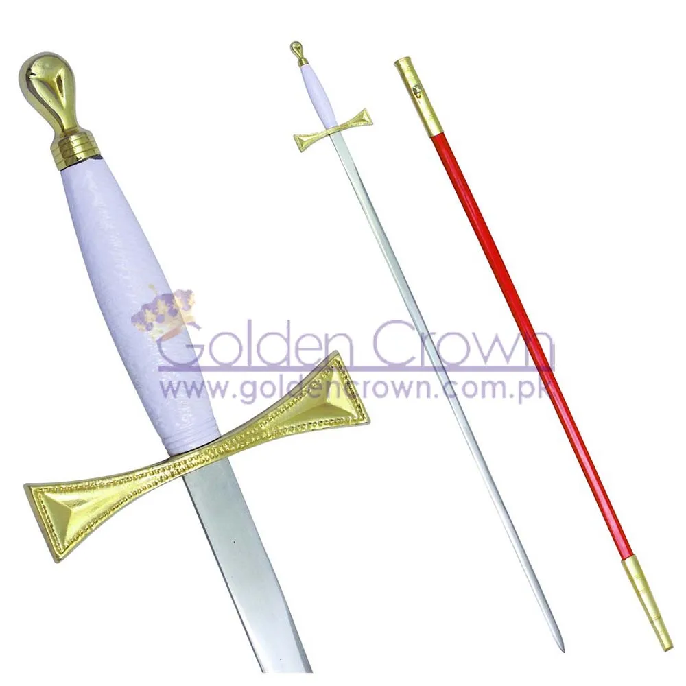 Wholesale Masonic Sword with White Gold Hilt and Red Scabbard 35 34 | Masonic Regalia Sword Supplier