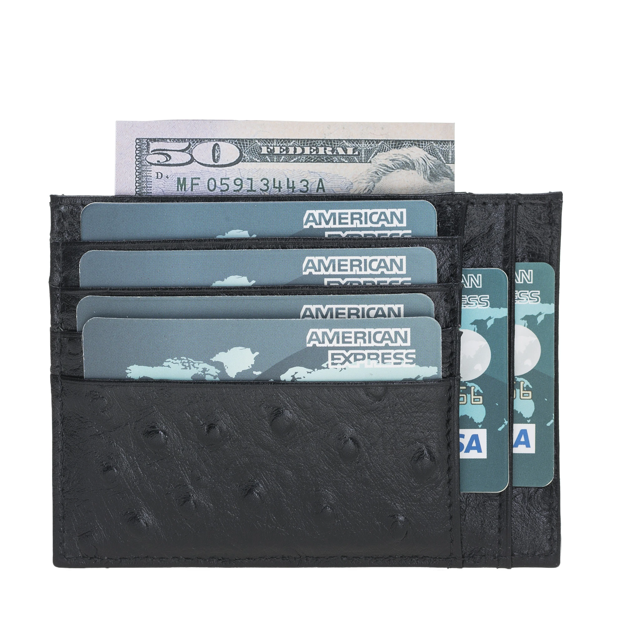 Ostrich Patterned High Quality Genuine Leather  Zip Card Holder