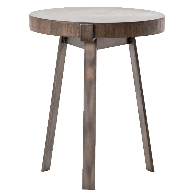  Wooden And Industrial Iron Side Table Dark Wood with Gold Polish