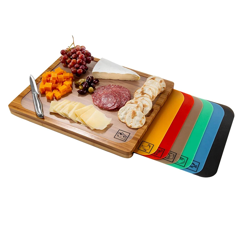 bamboo chopping block easy clean multipurpose cutting board with removable color coded pp mats cutting board with mats