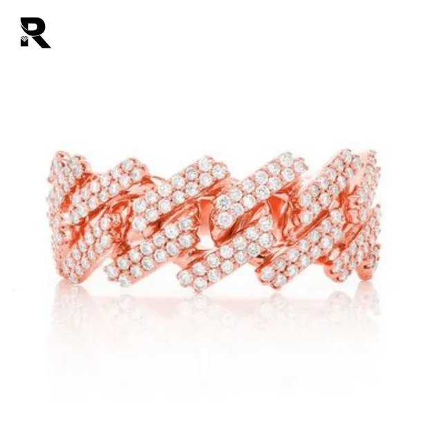 0.75ctw Jagged Edge Cuban Ring In 14K White Rose Yellow Gold Cuban Link Ring With Diamonds