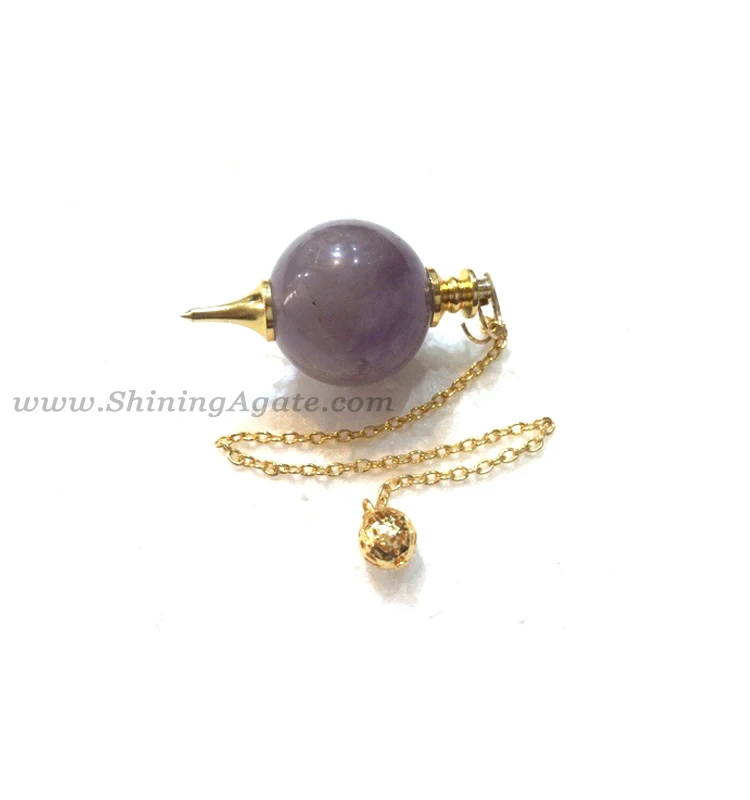 Gemstone Pendulum Amethyst Golden Mounted Ball Pendulum Wholesale Healing Stone Dowsing Pendulum