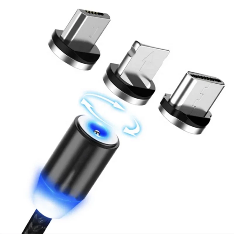  Umigi быстрой зарядки USB кабель с нейлоновой оплеткой 360 Вращающийся синий свет 3 в 1 Магнитный usb-кабель для передачи данных адаптер объектива камер Micro Lightning Type