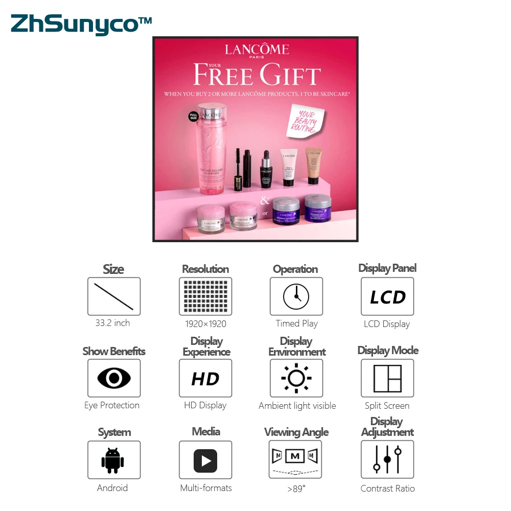 33.2inch Hd Bar Stretched digital square tft advertising lcd screen nft display for Art Gallery