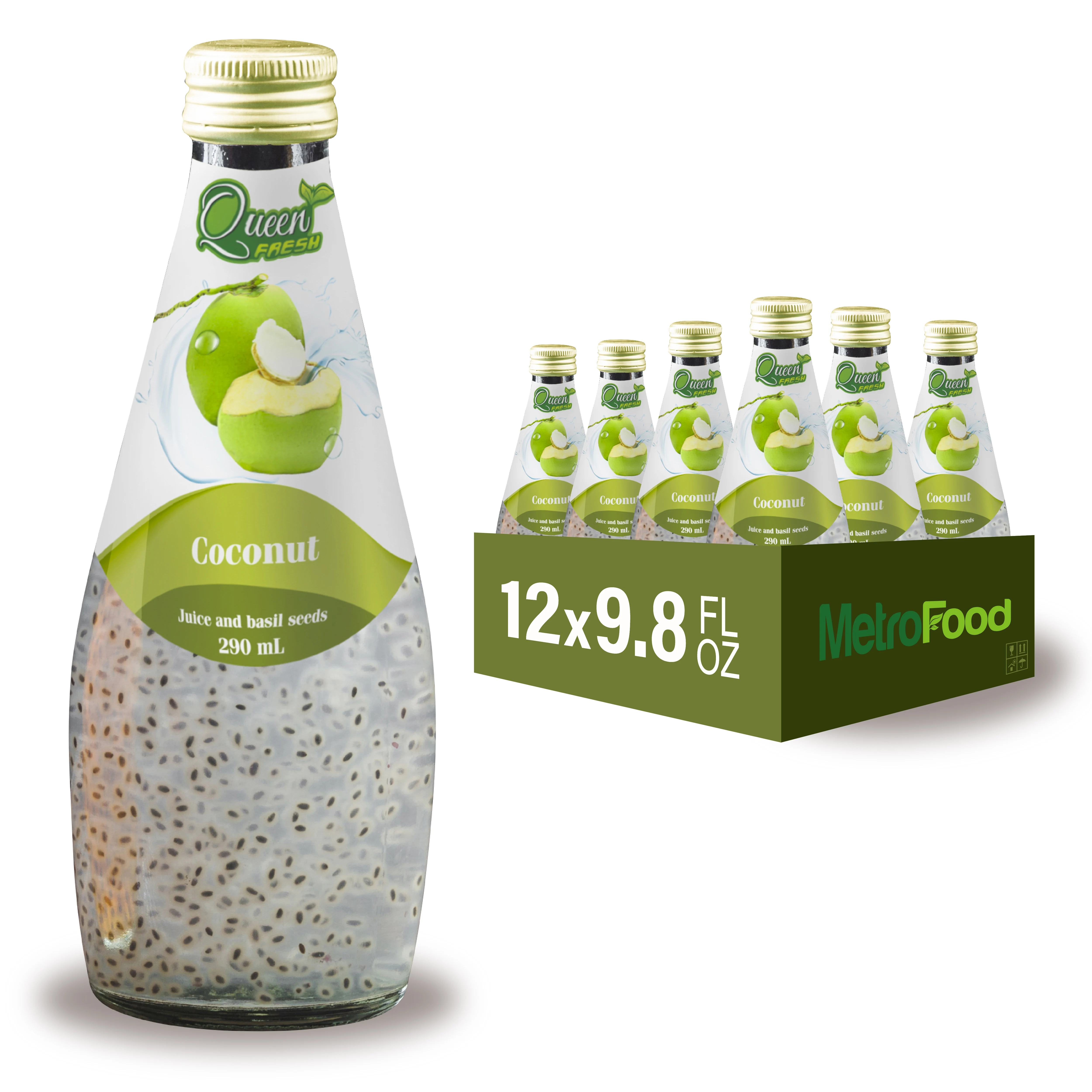 
OEM/ODM/Private Label - 290ml High Quality Basil Seed Drink from Vietnam - Coconut Flavor 