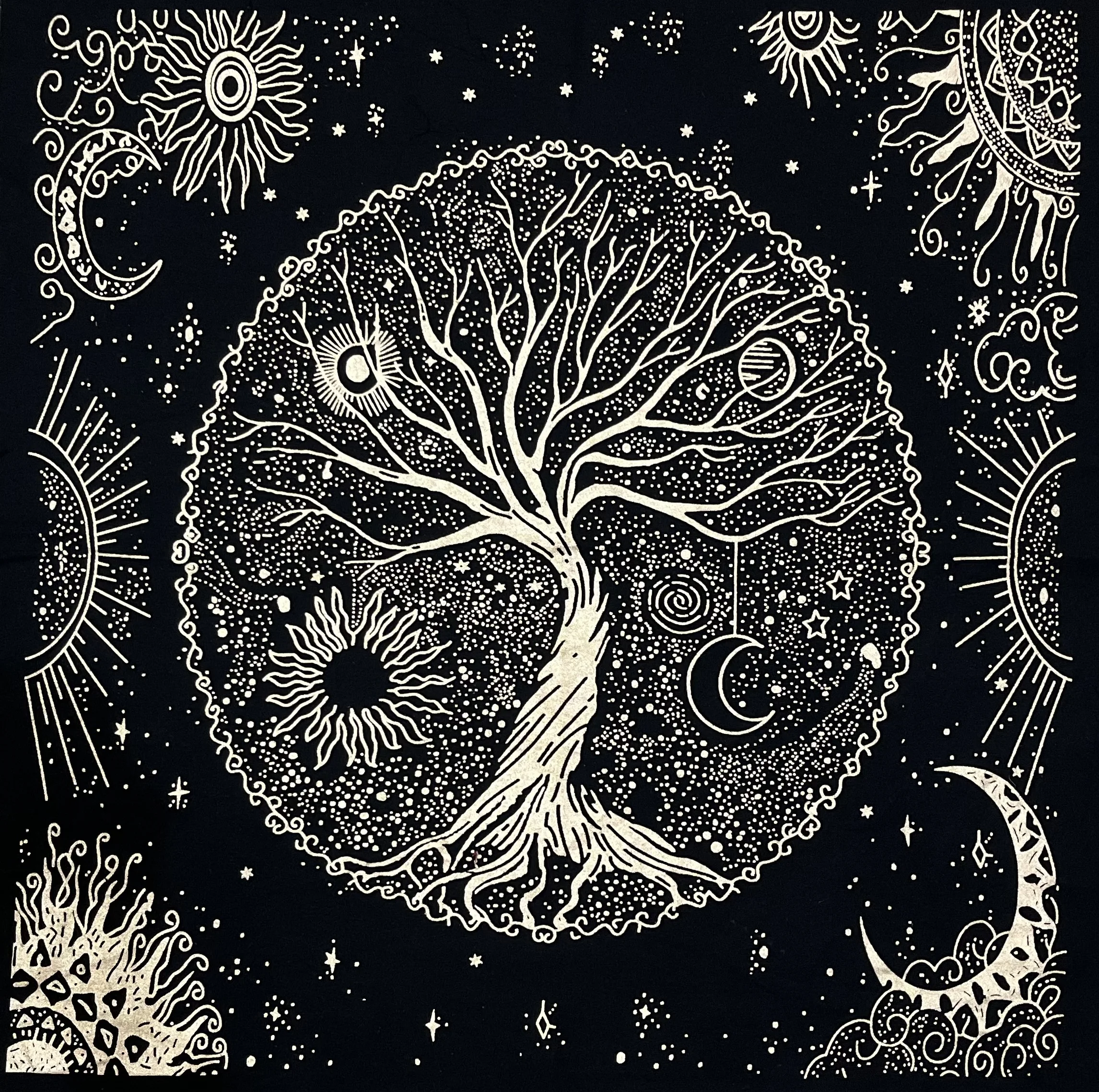 Handmade Bohemian Cotton Square Table Cover Celestial Tree of Life Tarot Spread Indian Woven Tapestry