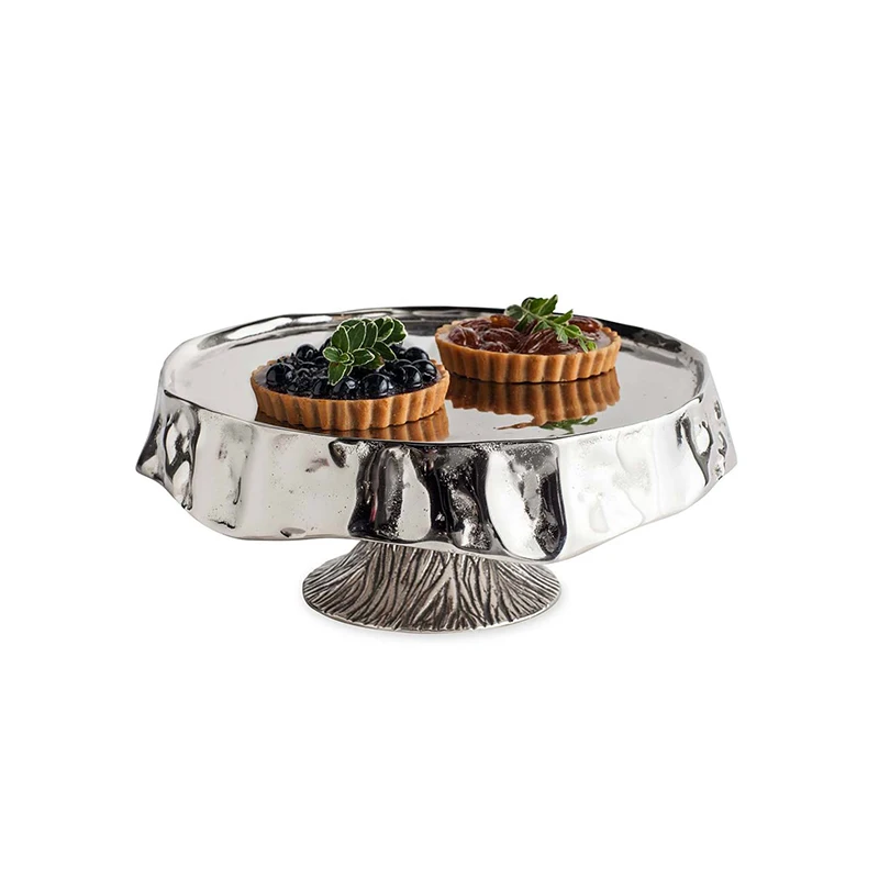 Круглый Серебряный полированный металлический поднос с подставкой для печенья, сервировочные тарелки для свадебной церемонии и вечеринок