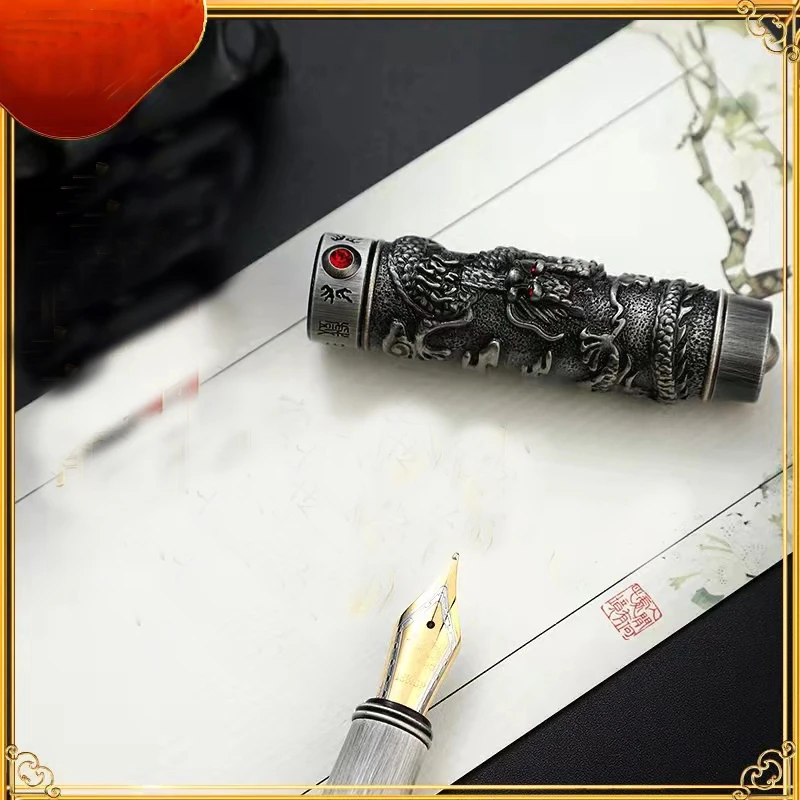 Jinhao 80 0 5 мм черный серебряный дракон гравировка с жемчугом Тяжелая авторучка тисненая офисная деловая ручка для письма