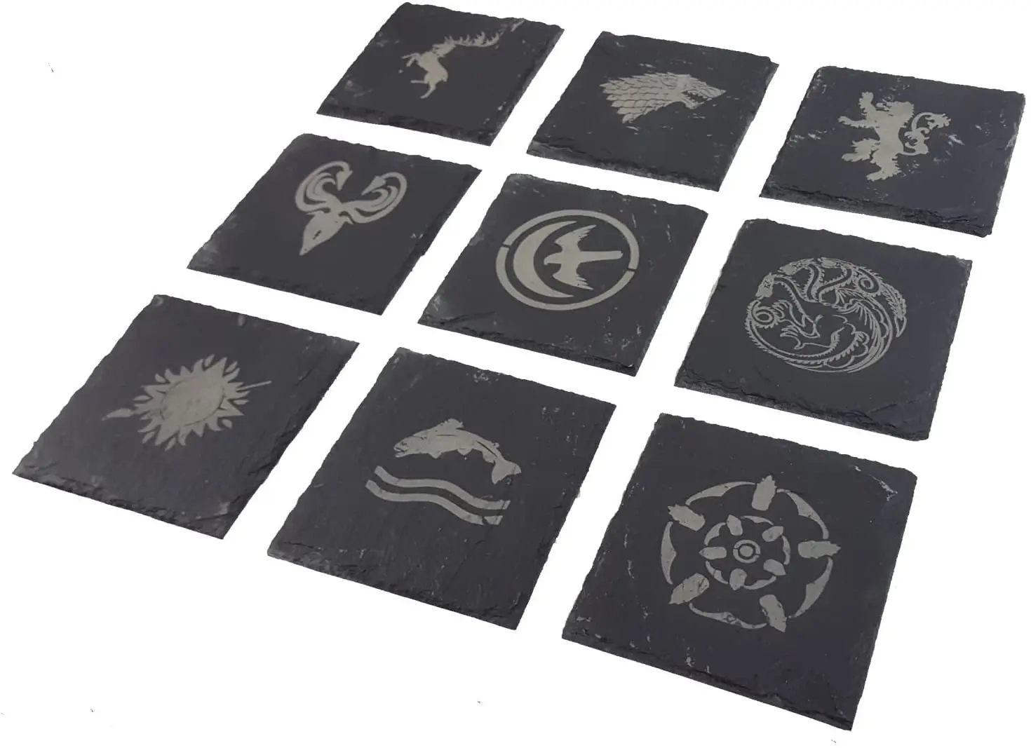 game of Thrones Can engrave logo custom high quality black stone natural side square cafe decoration cup mat dissipation