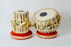 Indian Musical Instrument Tabla Meenakari Bayan, Sheesham Wood Dayan Drum Educational Meenakari Table Set Chrome Finish