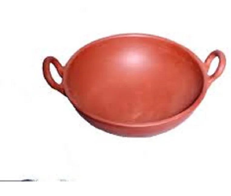 
High Quality Handmade Terracotta Clay Gas Cooking Deep Fry Pan/Kaadai/Handi with Aluminium Handle 