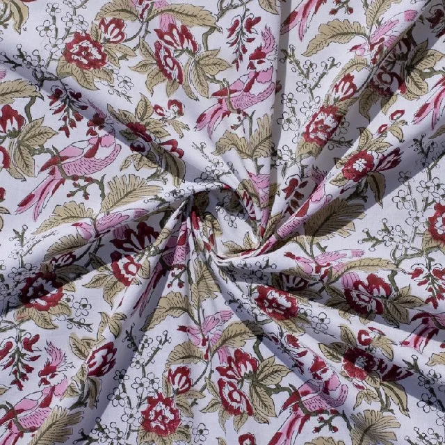 Yard Flower Print 100% Cotton Hand Printed Block Print Light Weight Fabric Hand Block Beautiful fabric