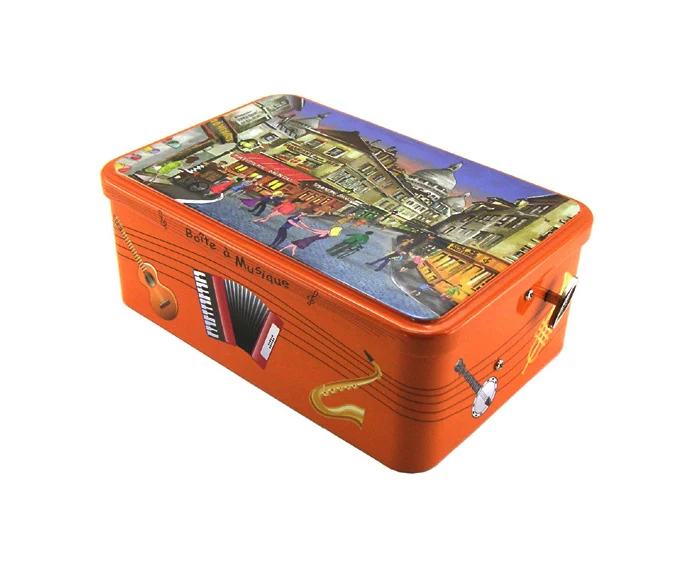 
music instrument metal tin can box food grade for tea coffee coffin chocolate cake candy toys stationery 