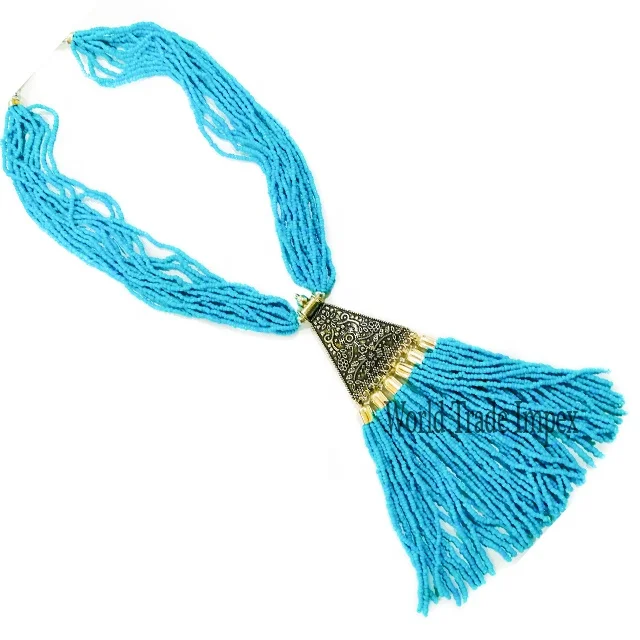 Красивое Ожерелье Из синих бусин из смолы с латунной