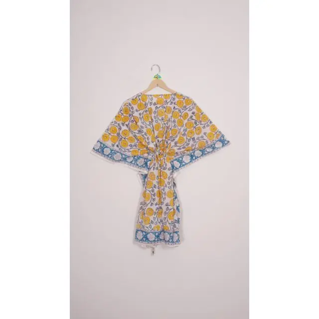 Хлопковый кафтан с цветочным принтом Женский хлопковый короткий из чистой натуральной ткани летняя одежда платье большого размера пляжная