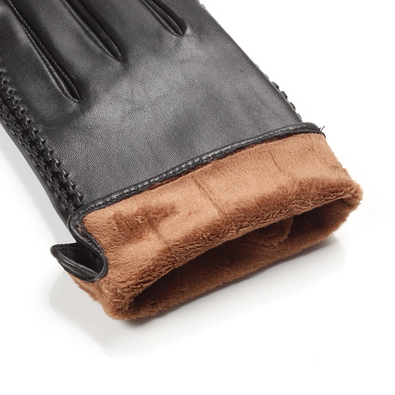 2021 new latest design fashion thermal touch screen winter genuine leather men Waterproof Windproof fashionable heat up gloves