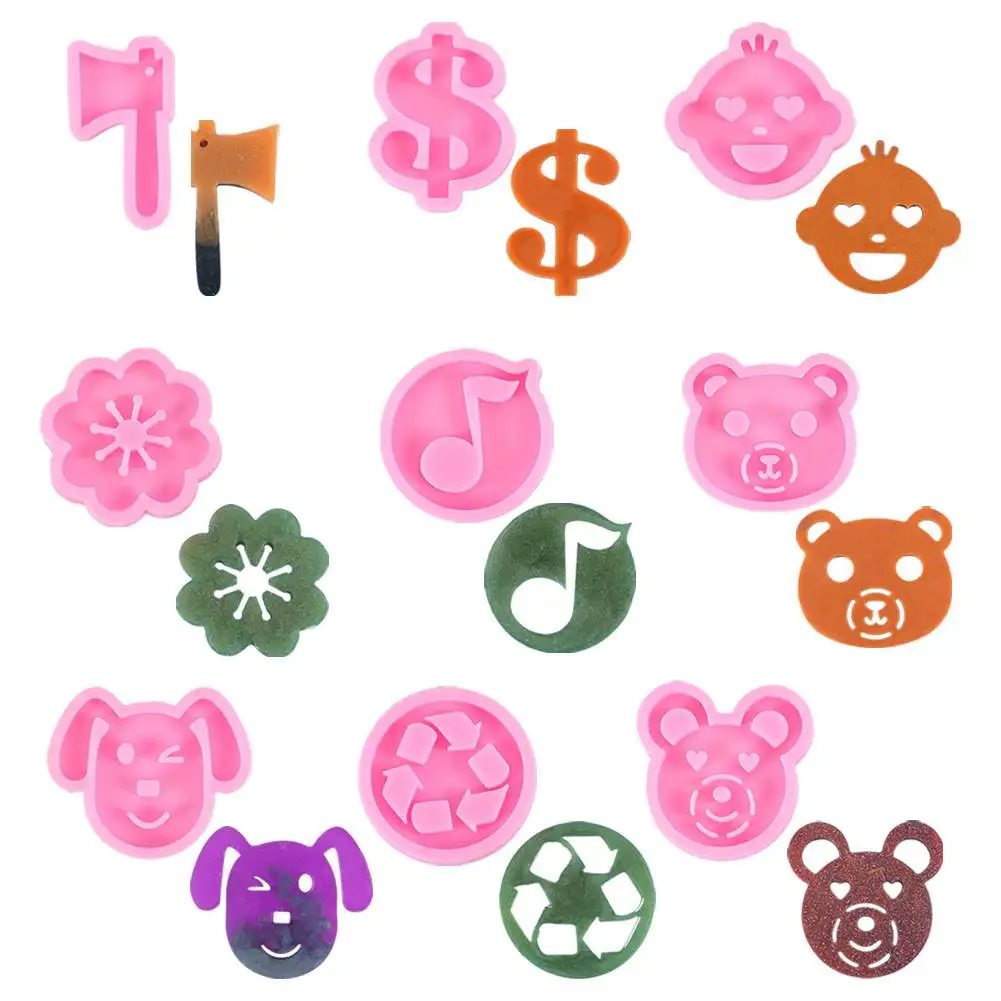 Multi-shape Cartoon Bear Heart Musical note axe dollar sign Dog Paw Silicone mold For Epoxy Resin Casting DIY Jewelry keychains