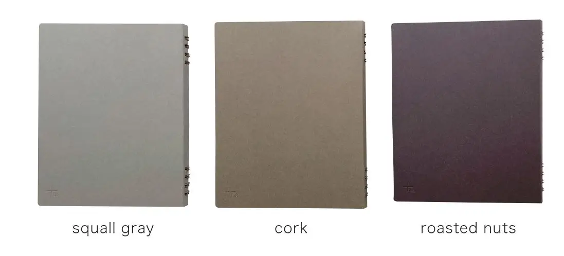 W-ring notebook made of thick kraft paper that lets you add, remove and rearrange the pages.