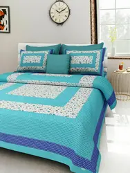Floral Cotton Printed Jaipuri Double Indian Bedsheet with 2 Pillow Covers