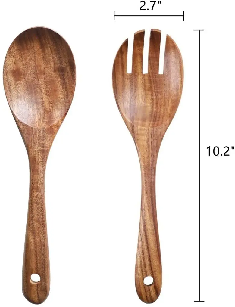 Wood Salad Server Set of 2 With Natural Finishing For Home Hotel Restaurant Wedding Event