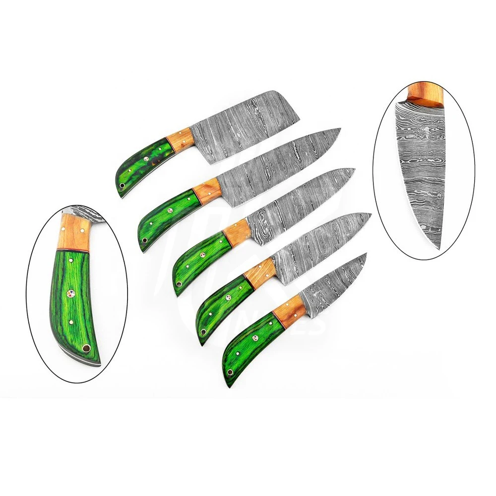 Custom Made Damascus Steel 7 pcs of Professional Chef Kitchen Knife Set Customization Tabletop