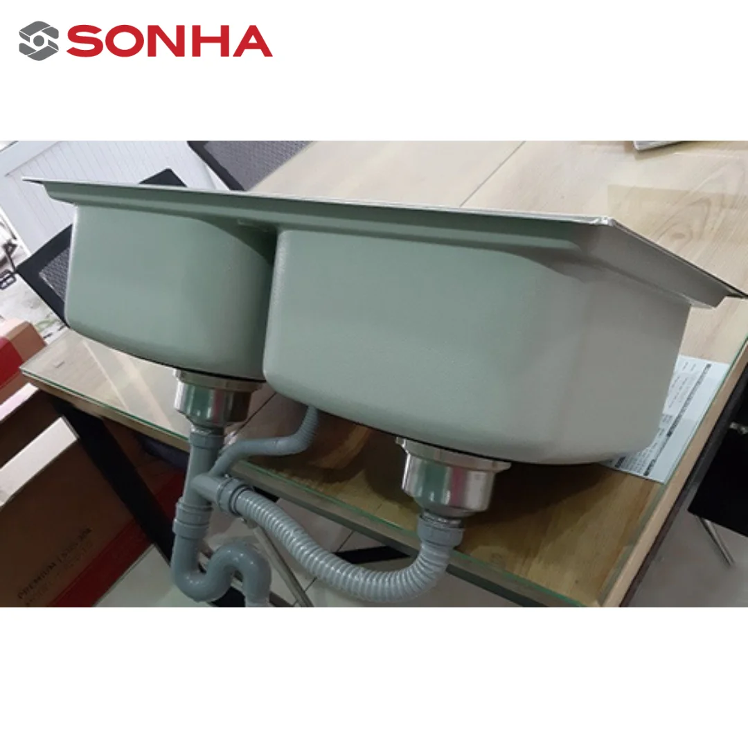 Double bowls stainless steel monolithic pressed sink made in Vietnam High quality