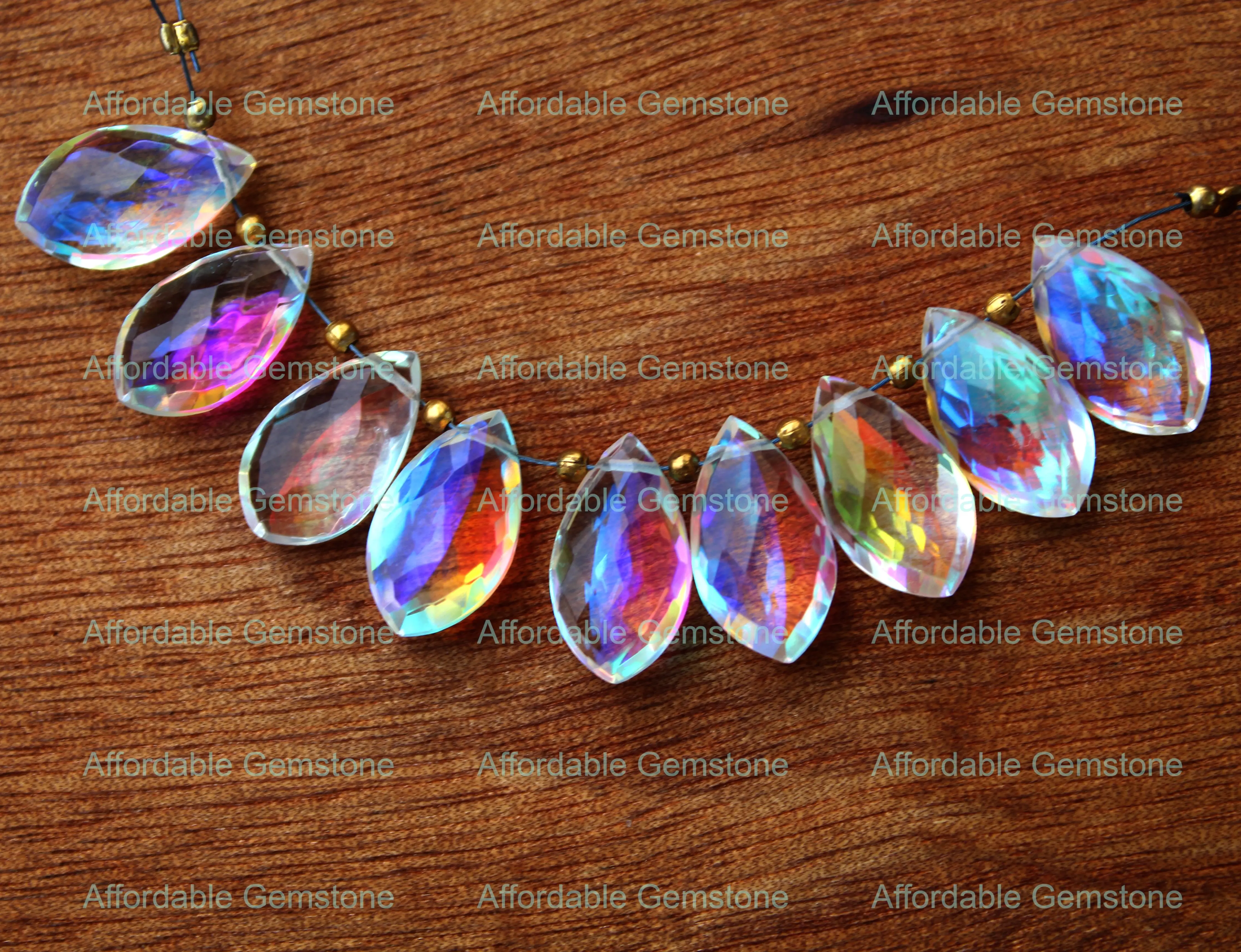 Мистик кварц сверху сверленые драгоценные камни граненые ручной работы в форме маркиза камень для изготовления ювелирных изделий Размер 15x15 мм