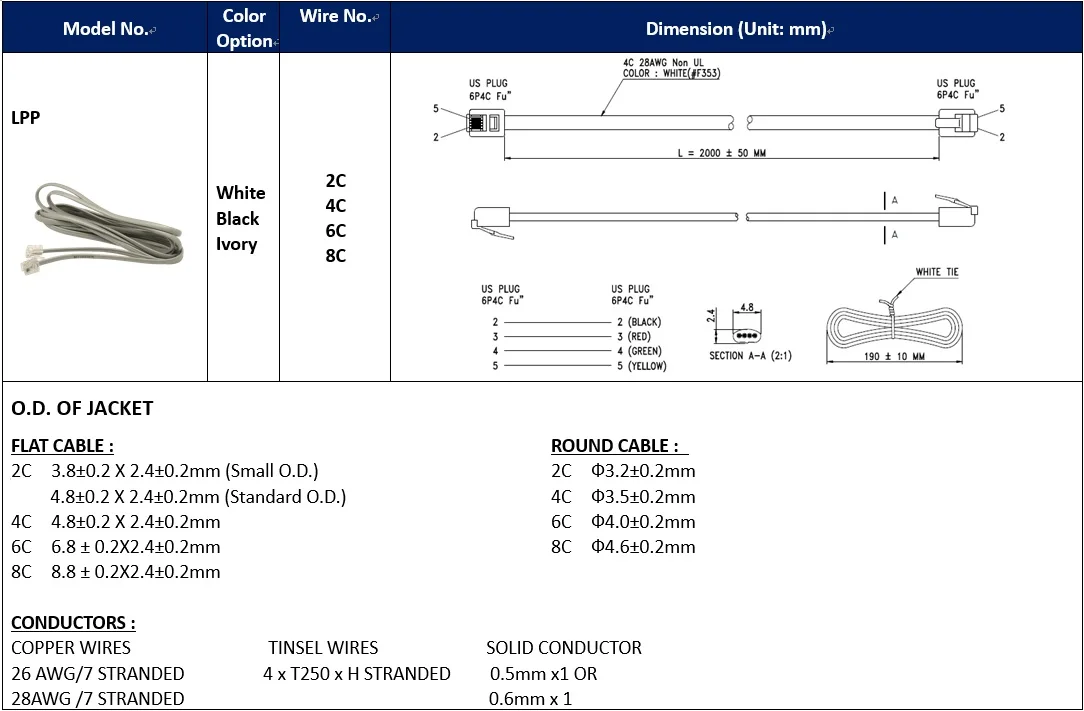 Extension Cords RJ11 4C Modular Telephone Cable