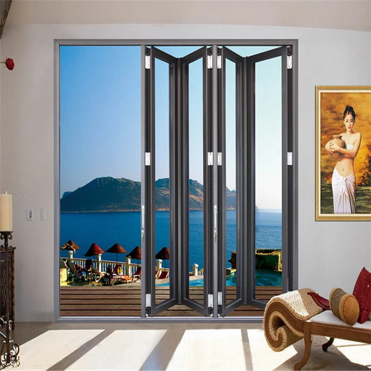Folding Door With Glass Panel Hurricane-Proof Aluminum Tempered Folding Door System Aluminum With Folding Door Pvs