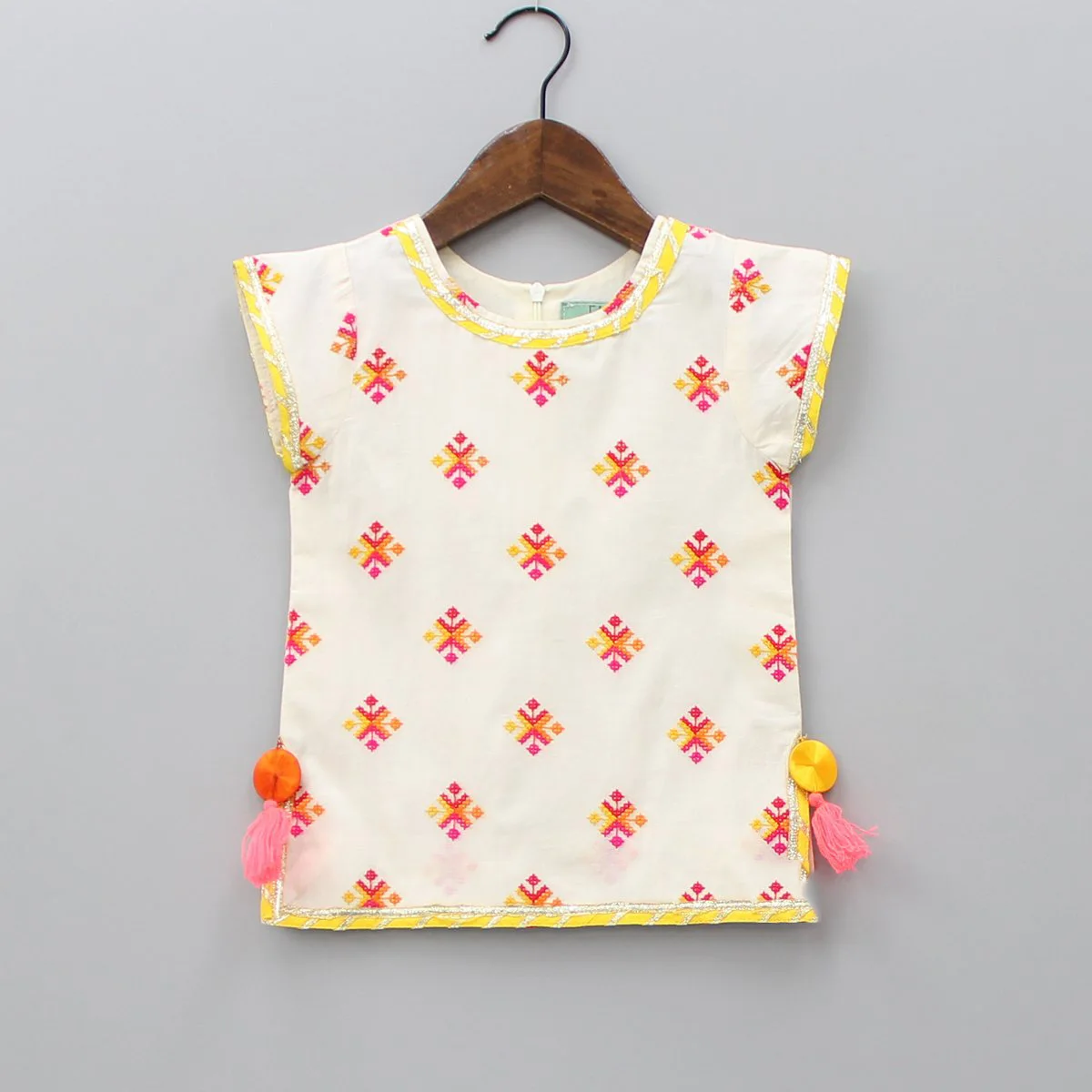 White Multicolour Bootie Kurti And Sharara With Dupatta Multicolour Thread Embroidery Layered Sharara Frills And Lace Attached