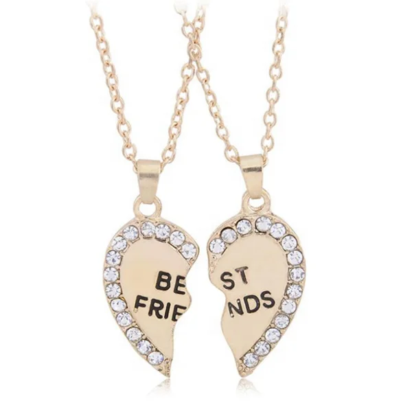 
Best Friends Pendant Necklaces Heart Shape BFF necklaces Rhinestone Gold Silver Half Half Gift For Friends Friendship 
