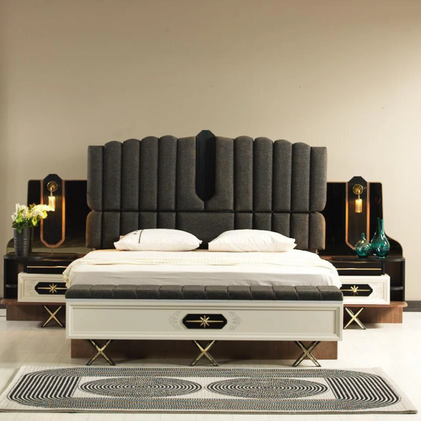 Italian bedroom set modern design high quality smart furniture king size bed mirrored wardrobe Turkish furniture