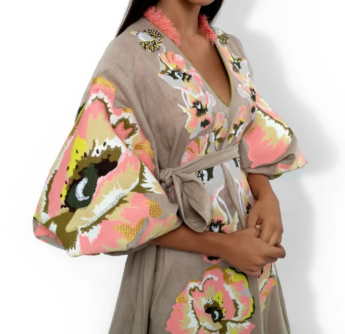 Very stylish loose fit Boho style dress Hand embroidery work v neckline resort wear beachwear women ukrainian dress