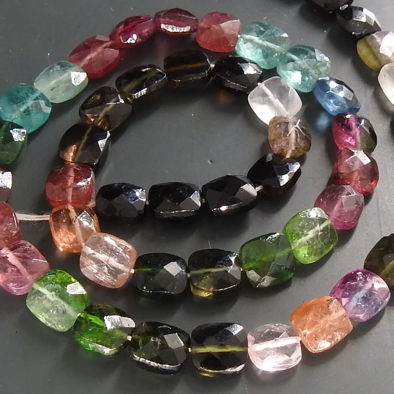 Tourmaline Multi Shaded Faceted Cushion Square Shape Beads Strand Natural 14 Inch Gemstone Stone 1 Strands (pme) B13 4 MM Approx